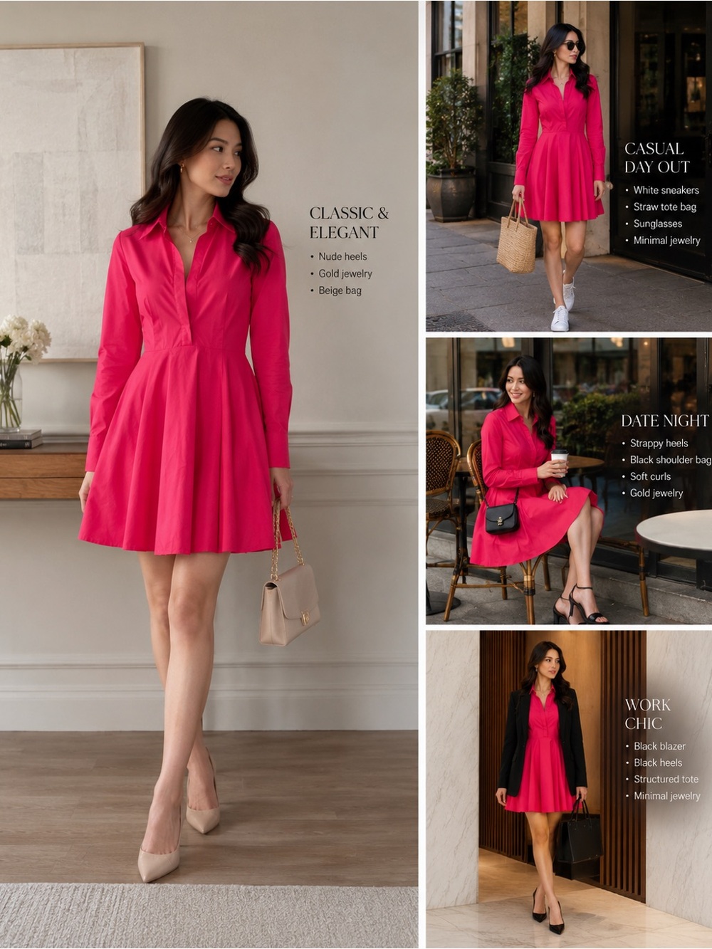 Express Fuchsia Long-Sleeve Fit & Flare Mini Dress